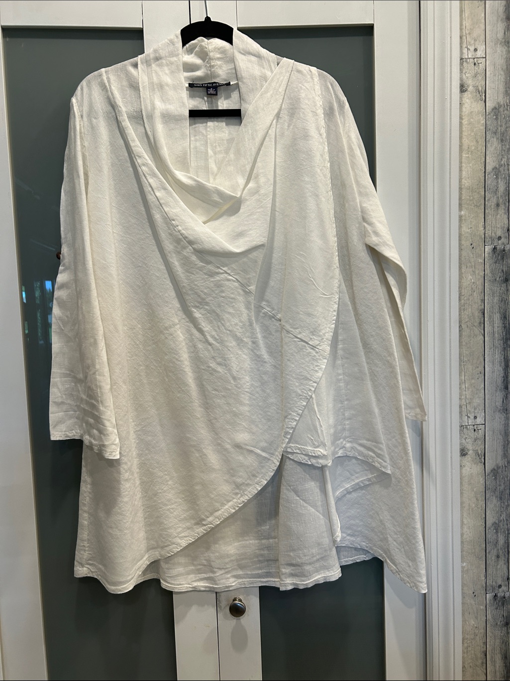 Saks Fifth Avenue White Draped Linen-Blend Tunic Top